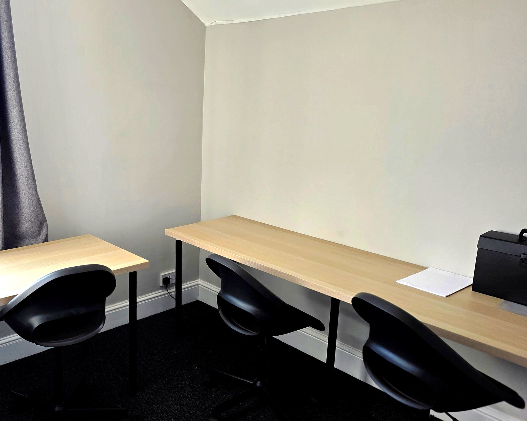 Quiet study room with desks and chairs